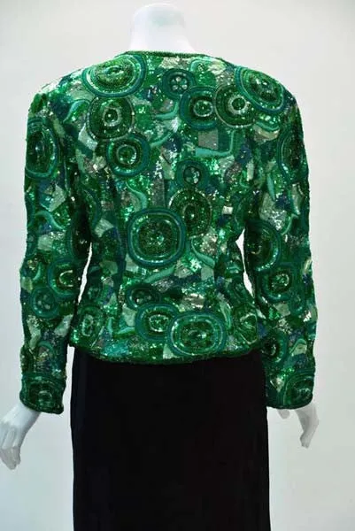 1980s Naeem Khan Green Pure Silk Sequined Jacket
