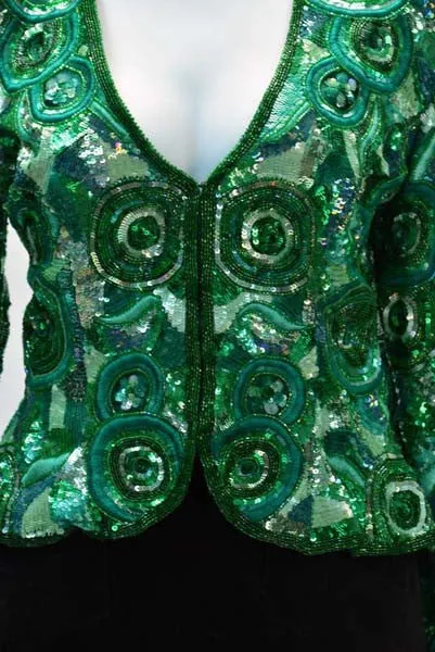 1980s Naeem Khan Green Pure Silk Sequined Jacket
