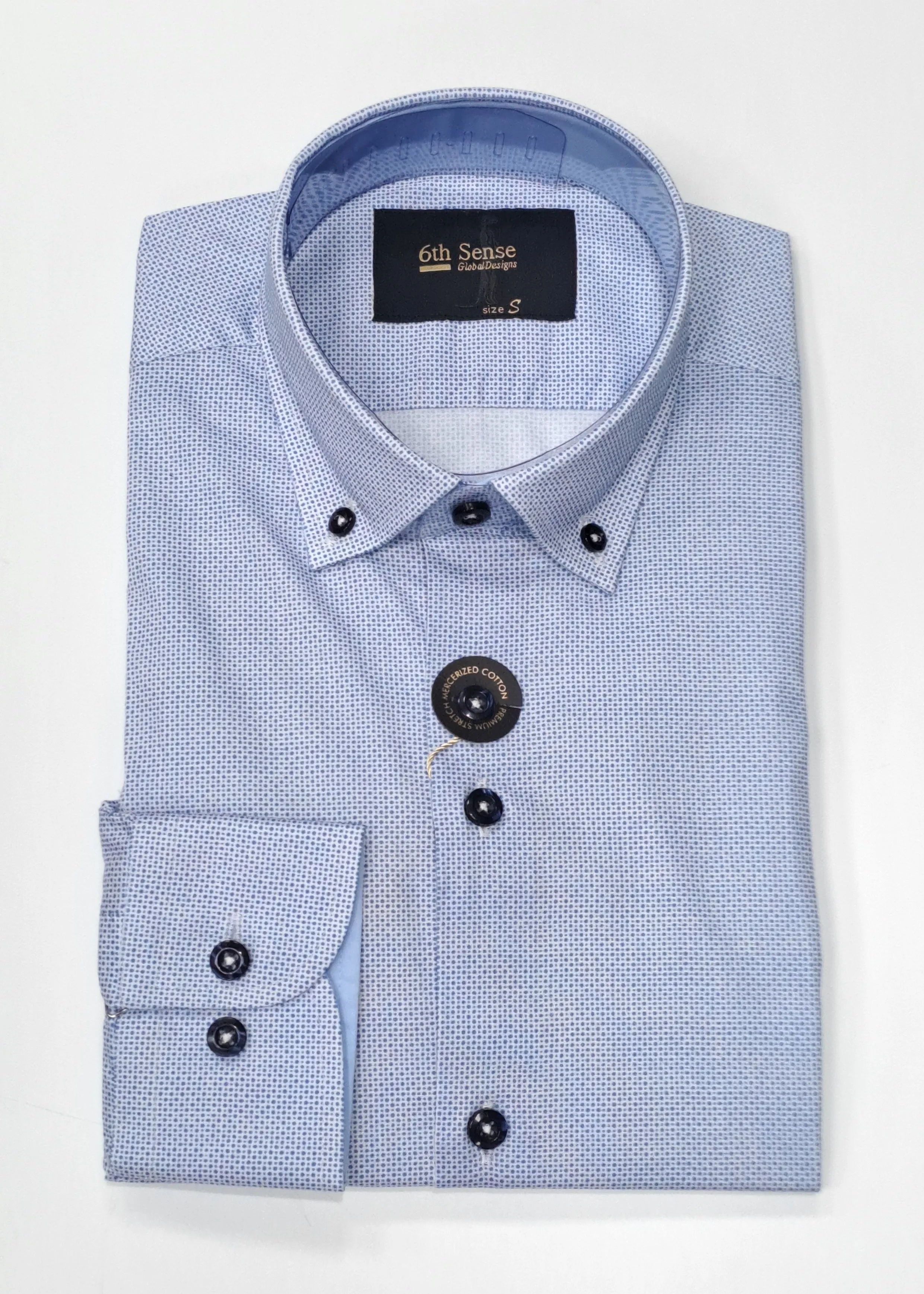 6th Sense Circle Print Long Sleeve Shirt O#9- Blue