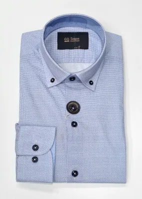 6th Sense Circle Print Long Sleeve Shirt O#9- Blue