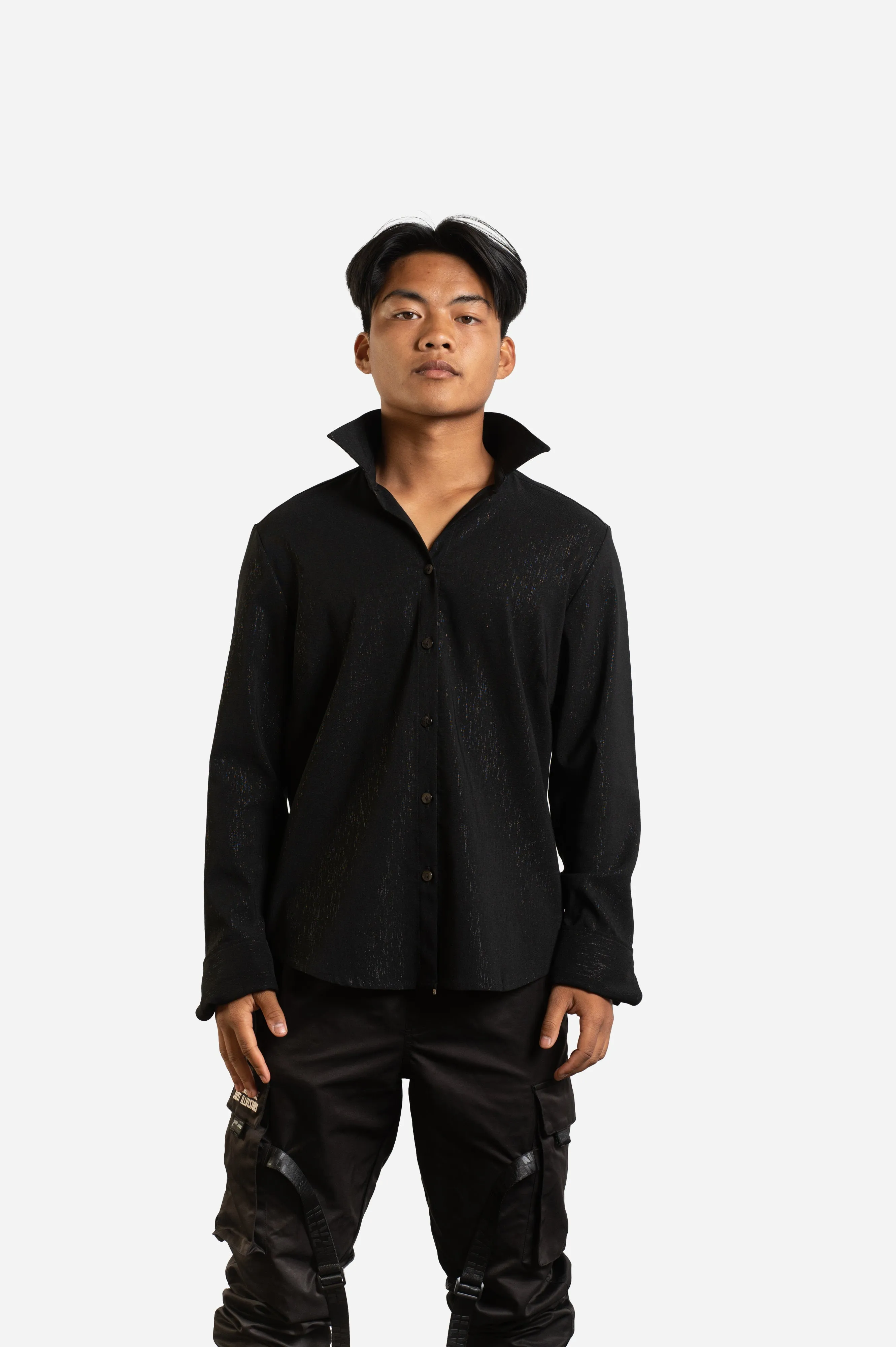 90s Black Shimmer Long Sleeve Shirt