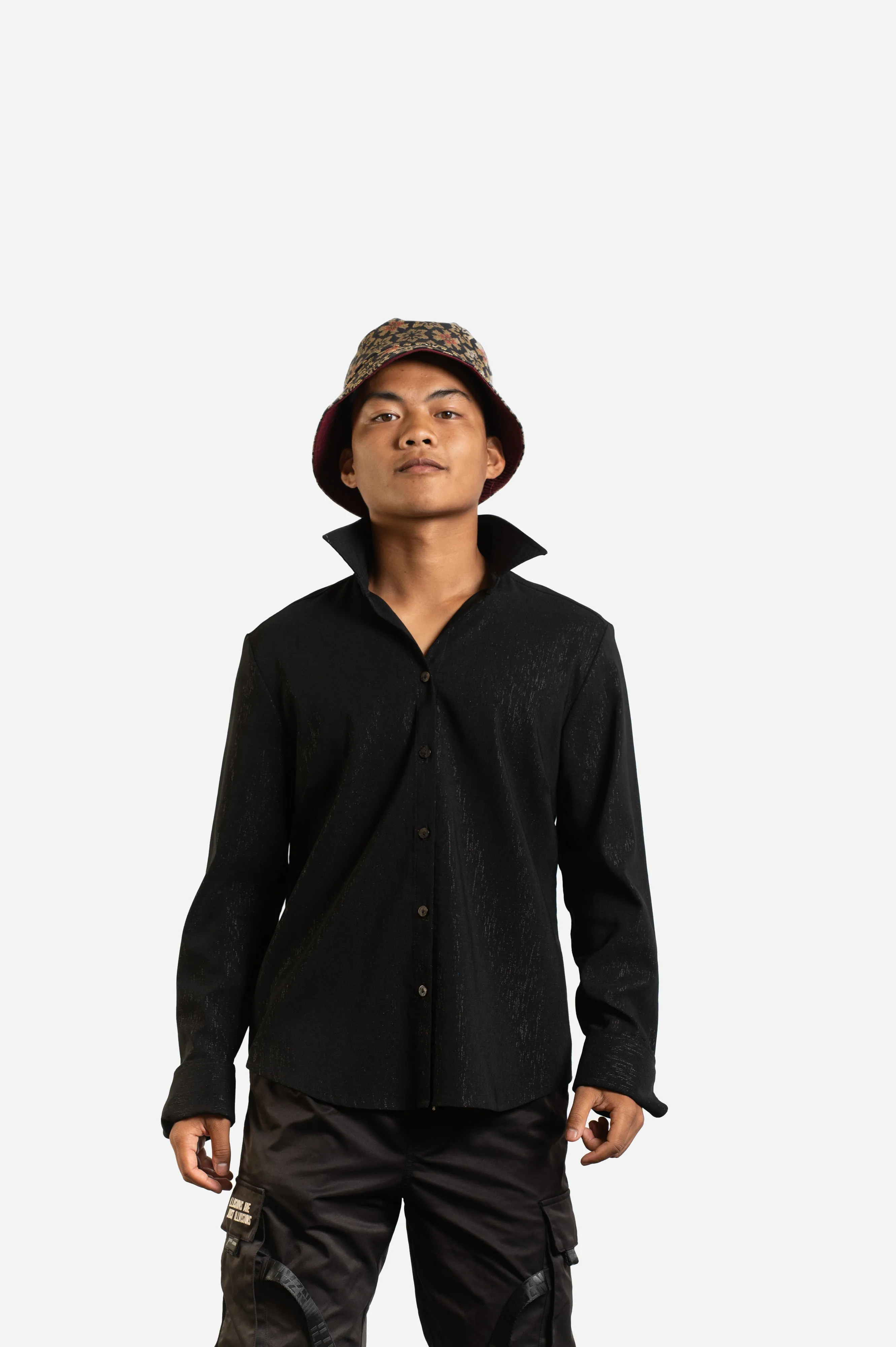 90s Black Shimmer Long Sleeve Shirt