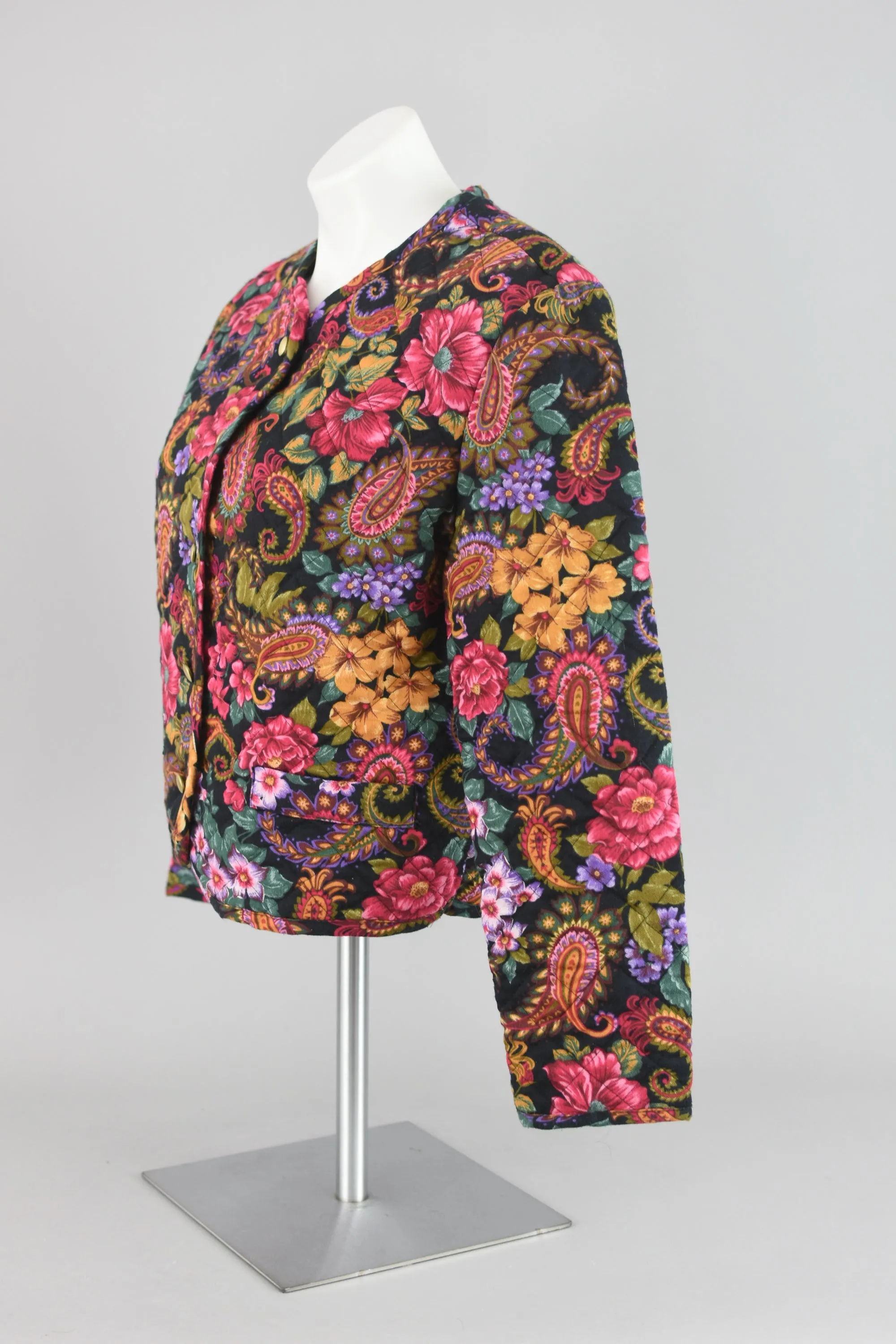90s Quilted Floral Paisley Cropped Jacket Women's Medium