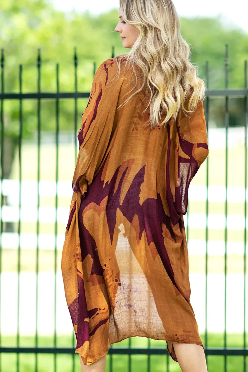 Abstract Print Longline Kimono