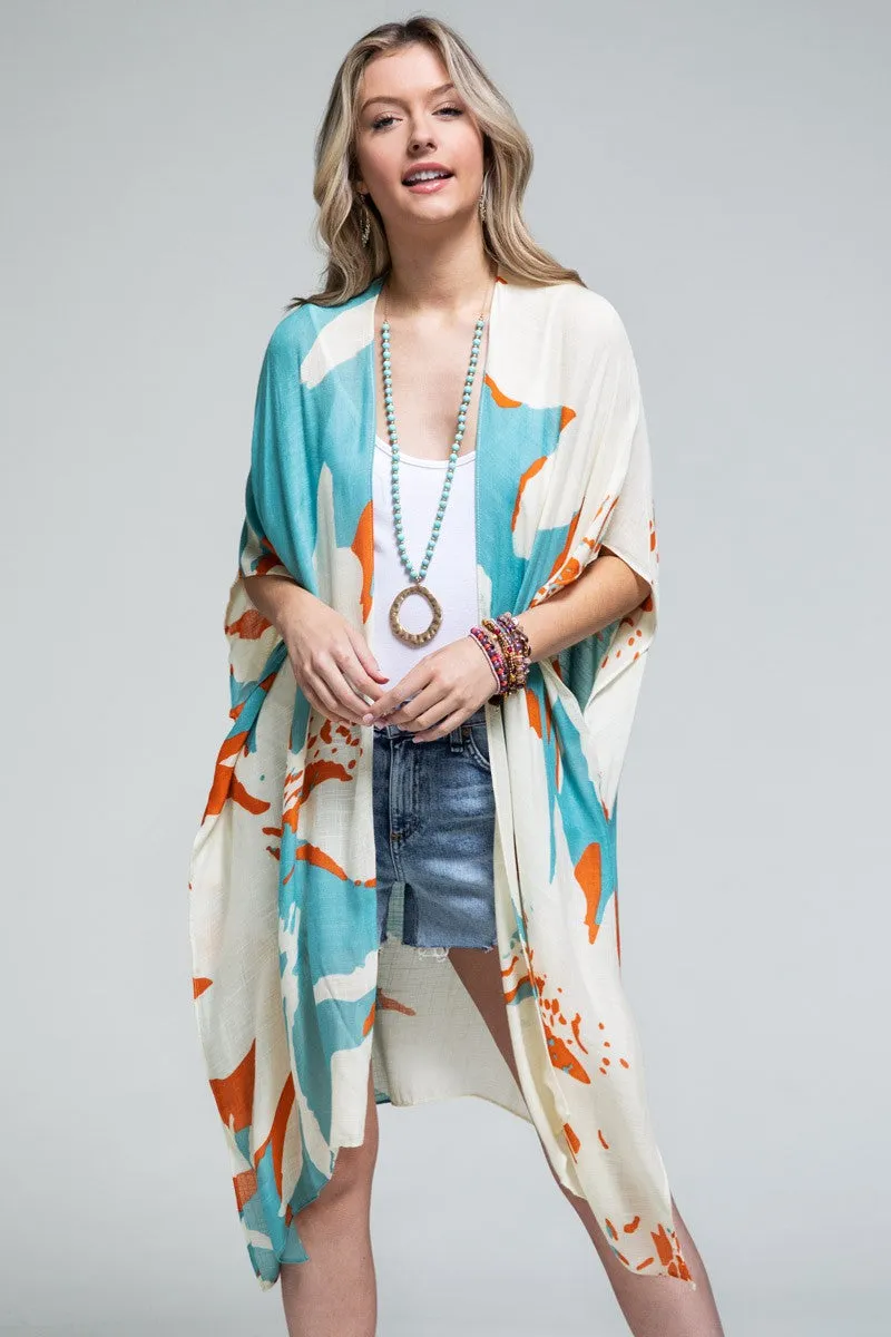 Abstract Print Longline Kimono