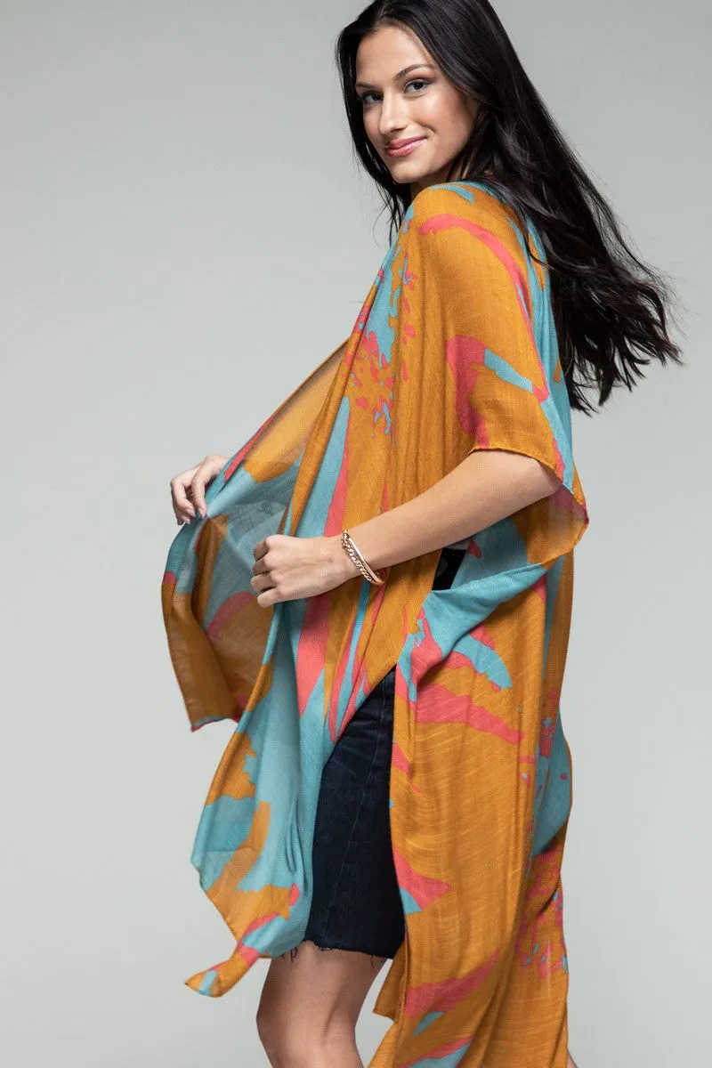 Abstract Print Longline Kimono