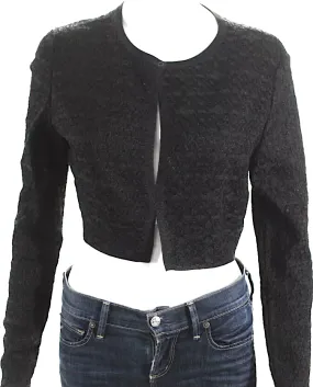 Alaia Paris. Black Textured Knit Crew Neck Cropped Cardigan Sweater/Jacket