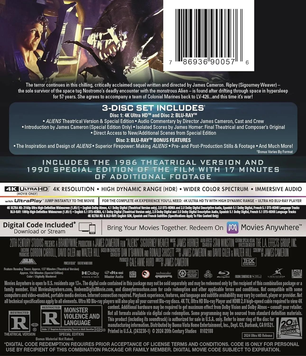 Aliens (4K UHD) w/SLIP *slip not pristine*