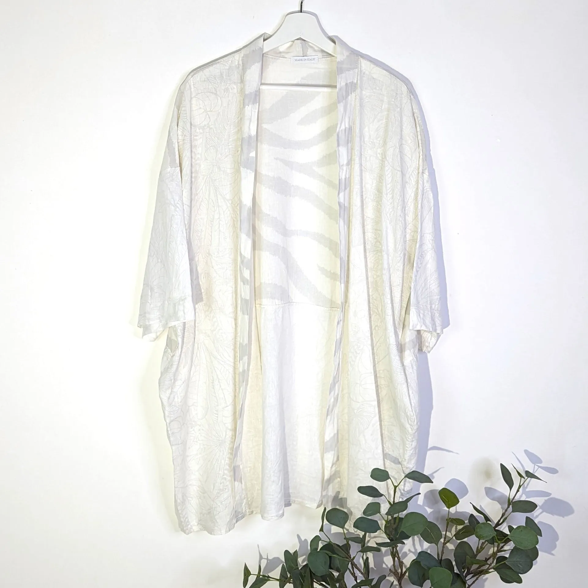 Animal fusion print linen cotton mix 3/4 length kimono with pockets (M-XXL)