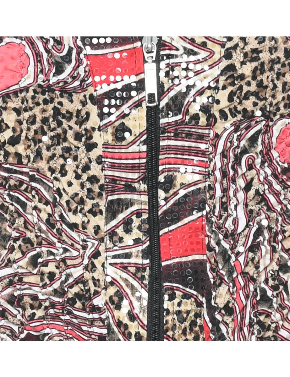 Animal Print Patterned Y2K Sequined Evening Jacket - M