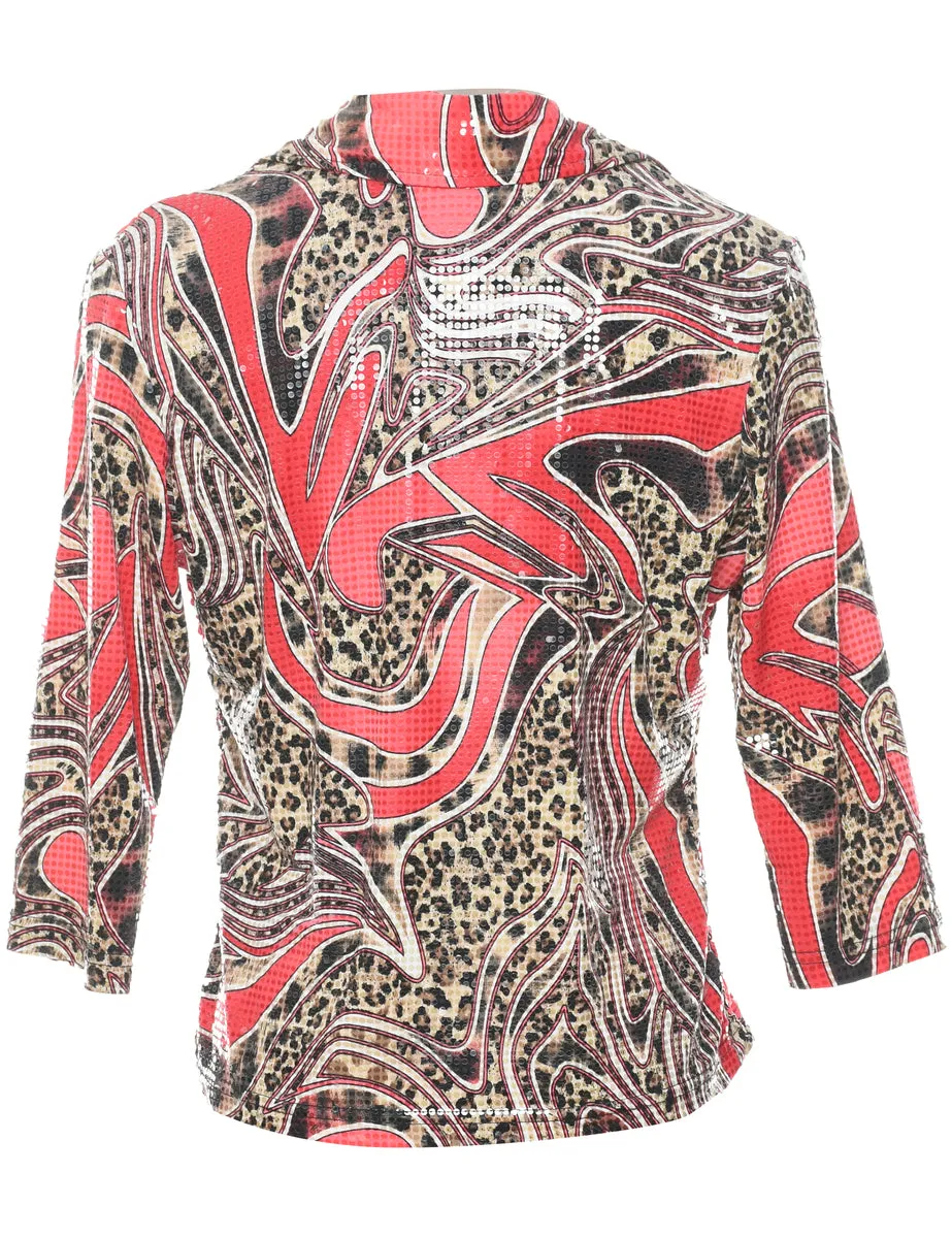 Animal Print Patterned Y2K Sequined Evening Jacket - M