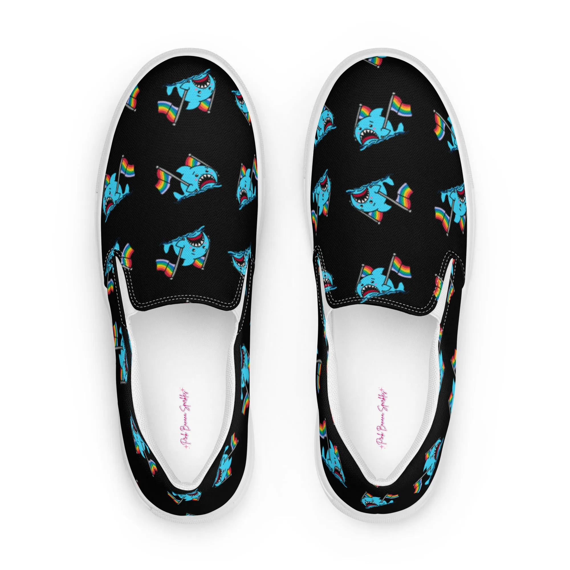 Anxious Shark Goes to Pride- Women's Slip on Sneakers