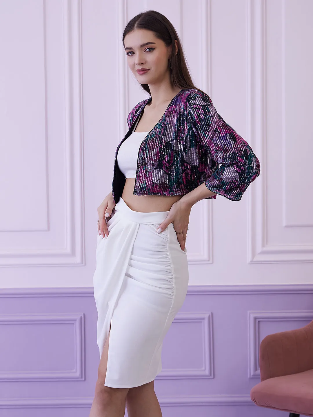 Athena Burgundy Lightweight Embellished Cropped Jacket