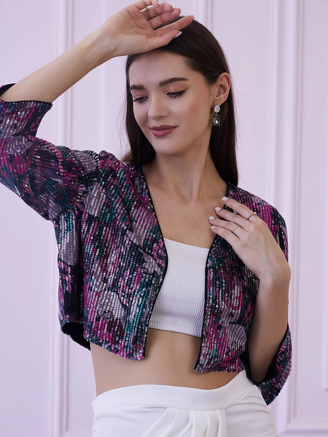 Athena Burgundy Lightweight Embellished Cropped Jacket