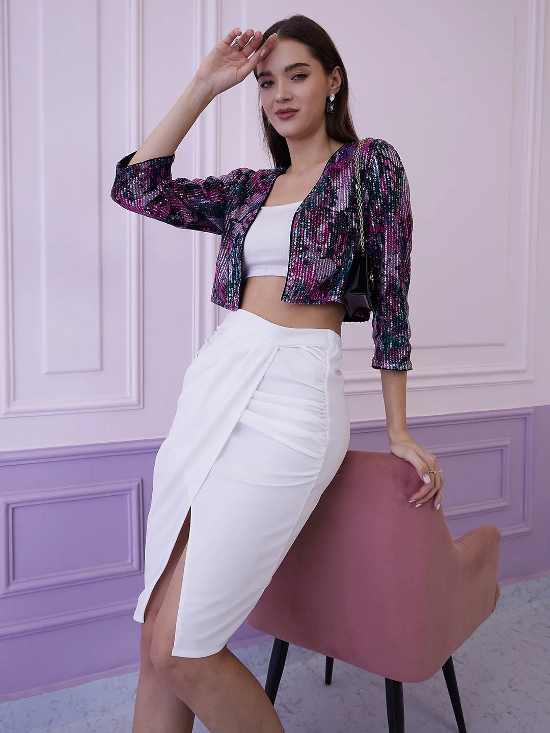 Athena Burgundy Lightweight Embellished Cropped Jacket