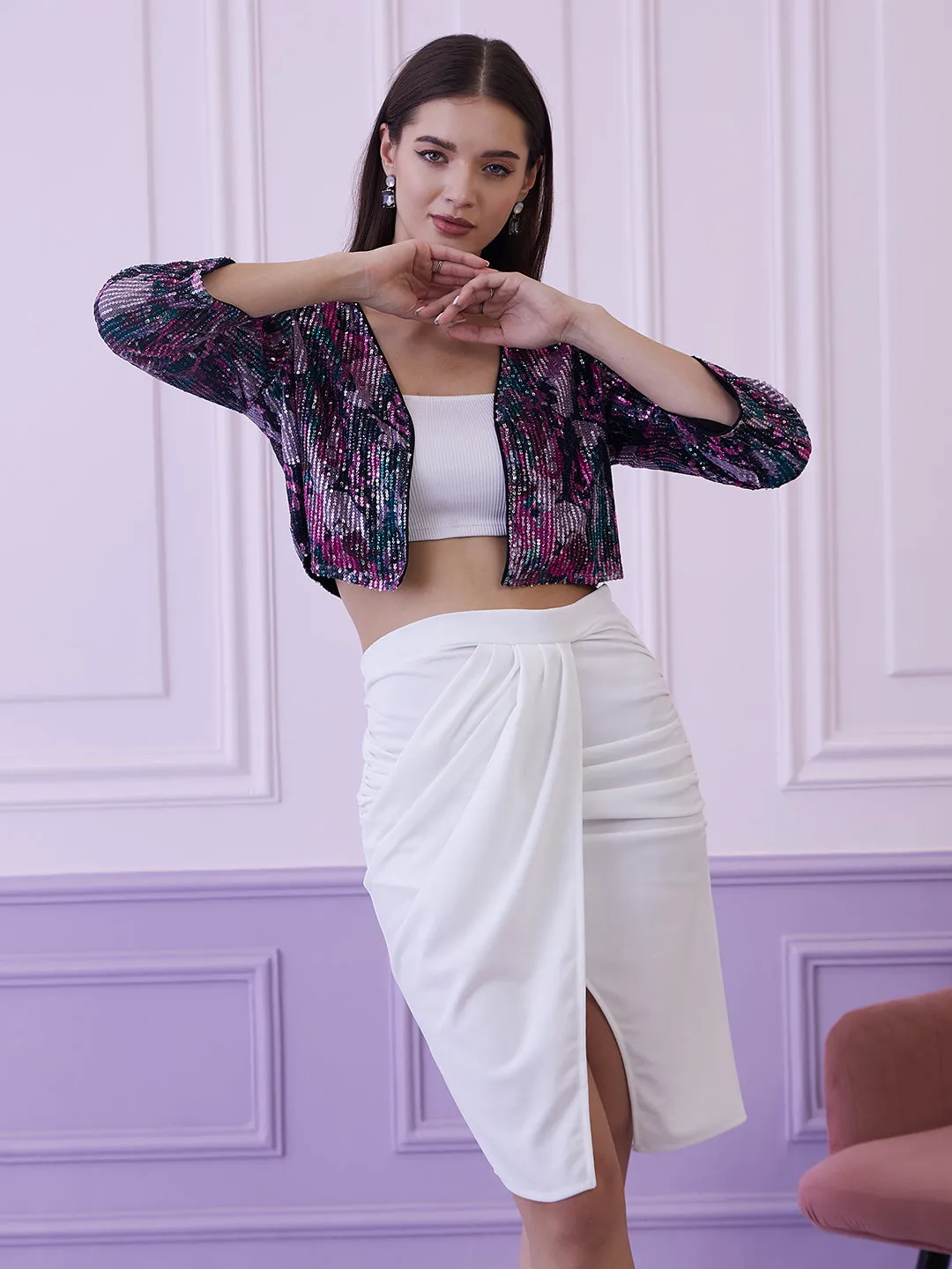 Athena Burgundy Lightweight Embellished Cropped Jacket