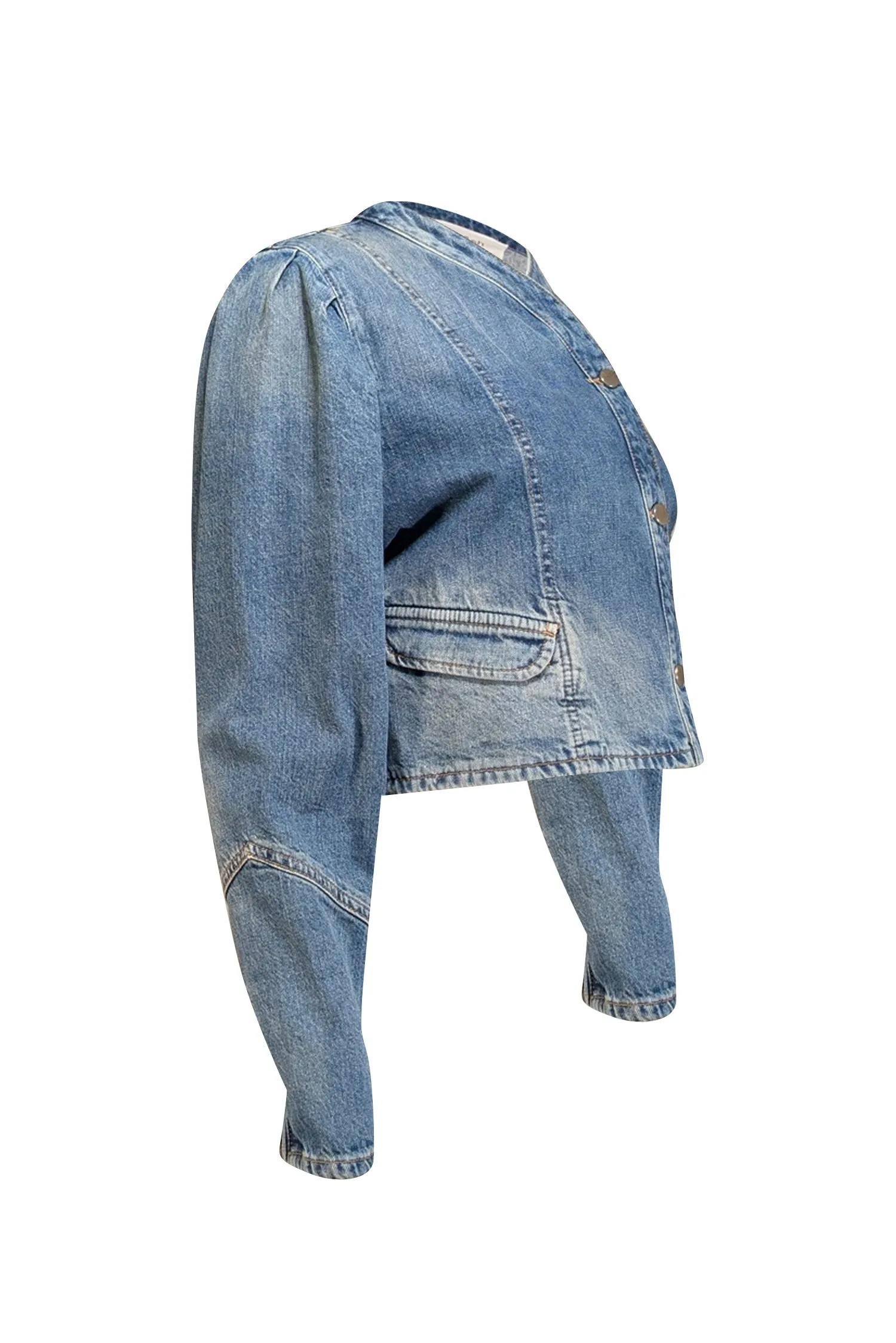Ba&sh - Blue Medium Wash Cropped Denim Jacket Sz L