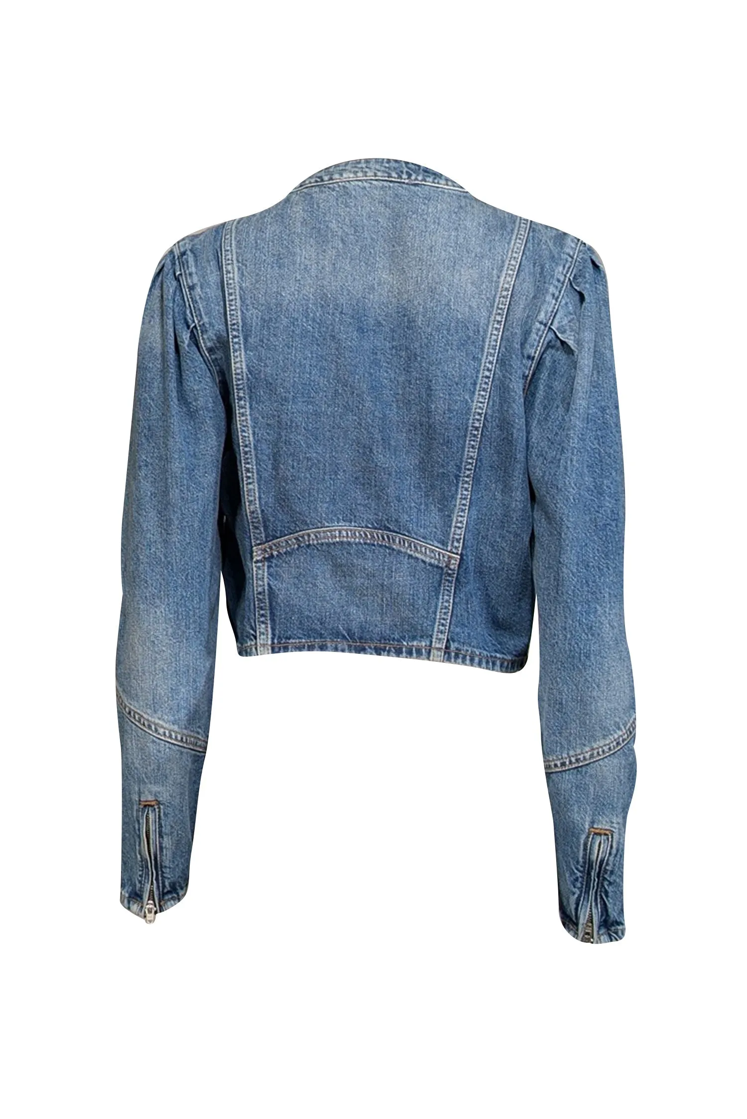 Ba&sh - Blue Medium Wash Cropped Denim Jacket Sz L