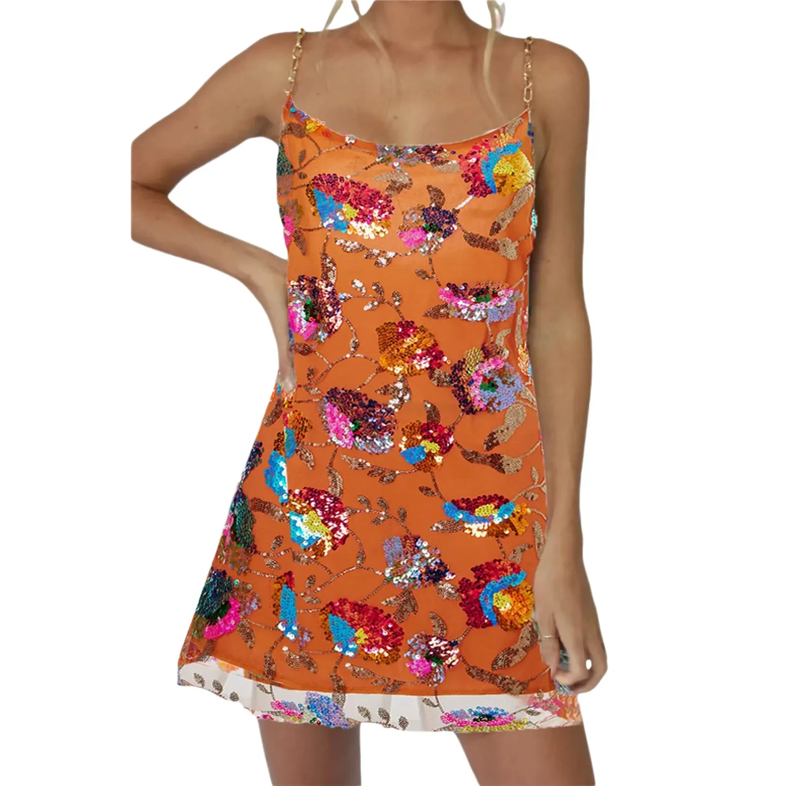 Backless Embellished Chain Strap Dress