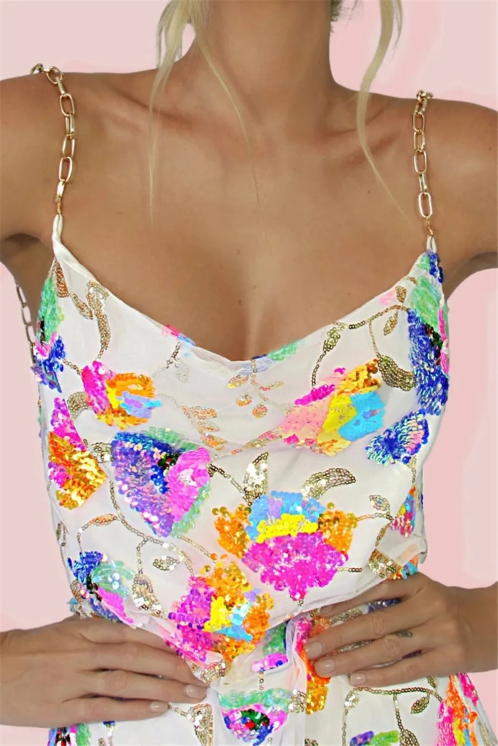 Backless Embellished Chain Strap Dress