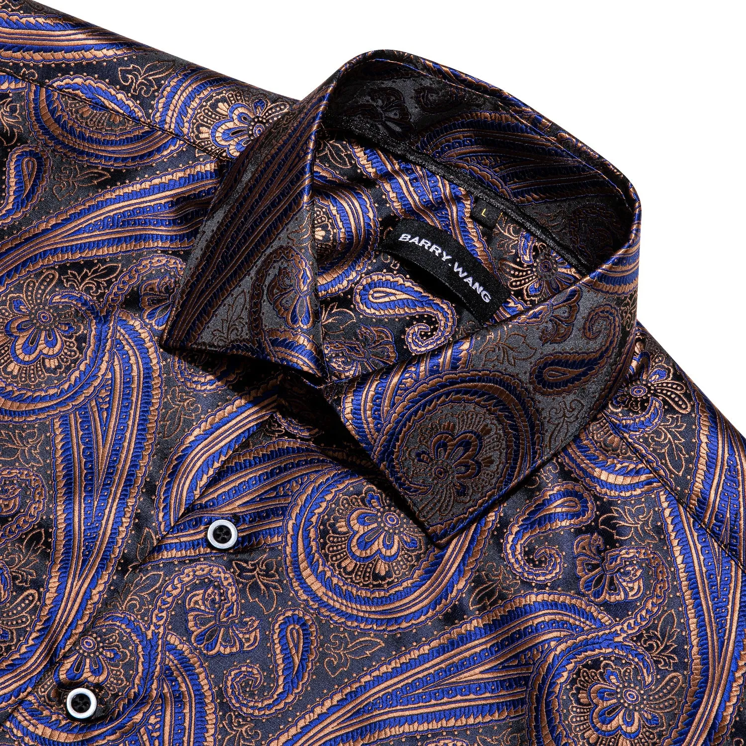 Barry Wang Purple Blue Silk Paisley Tribal Daily Slim Fit Men's Shirt