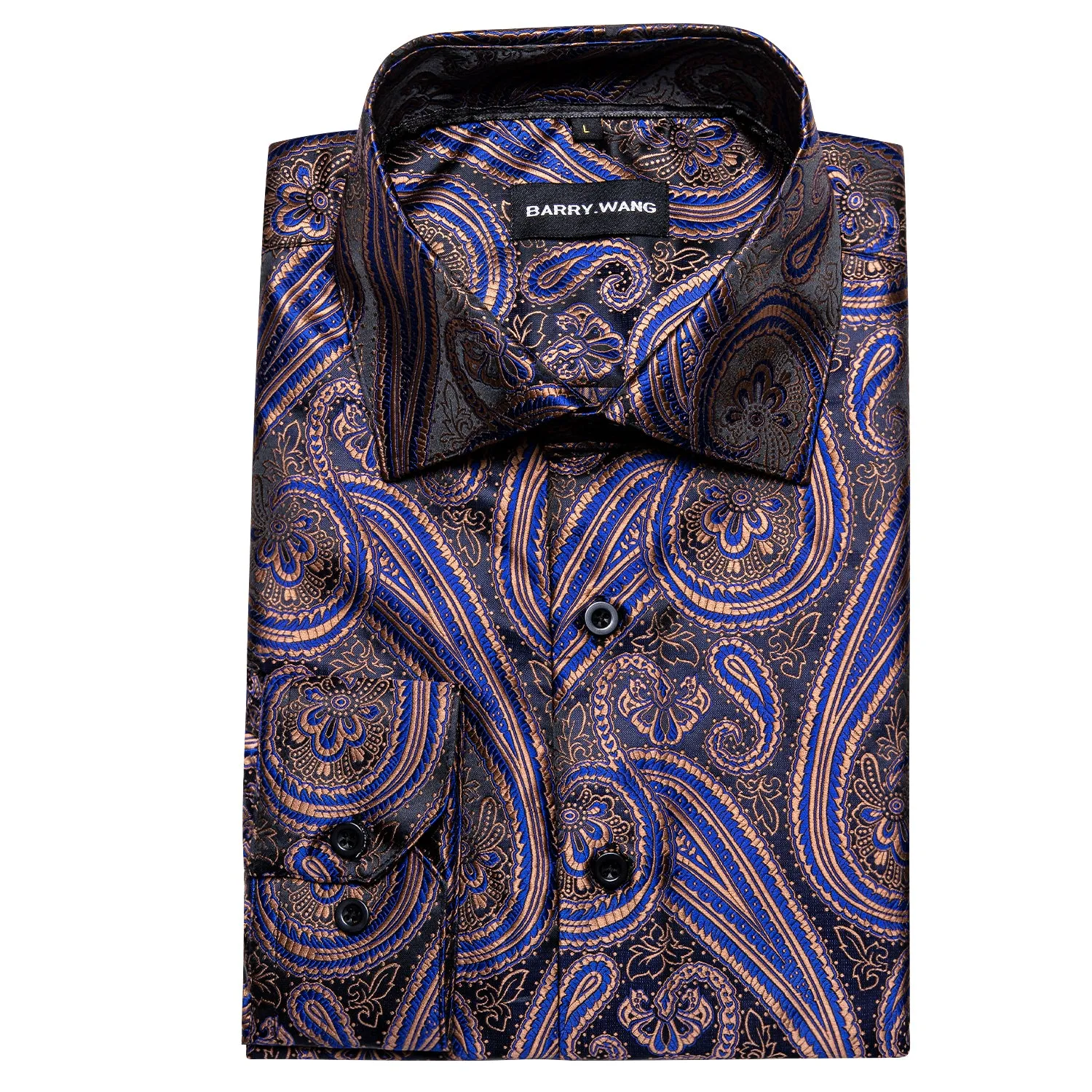Barry Wang Purple Blue Silk Paisley Tribal Daily Slim Fit Men's Shirt