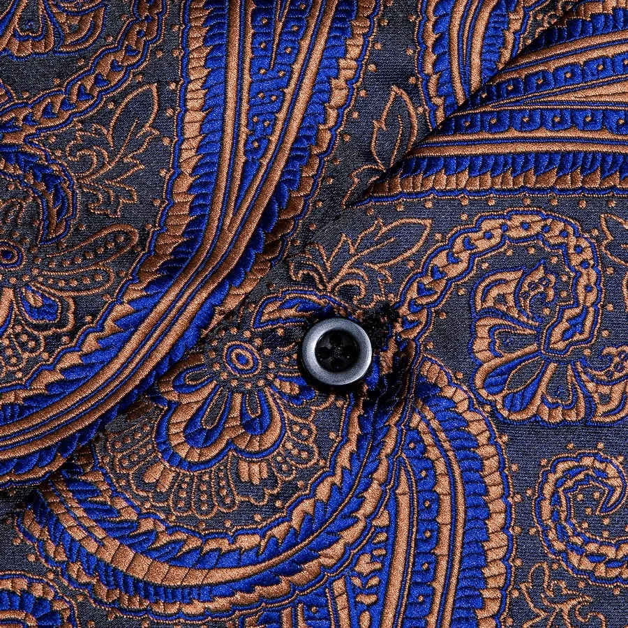Barry Wang Purple Blue Silk Paisley Tribal Daily Slim Fit Men's Shirt