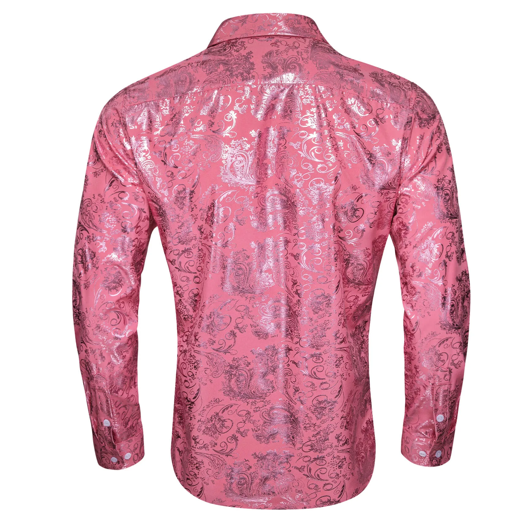 Barry.wang Men's Bronzing Shirt Watermelon Pink Floral Silk Shirt