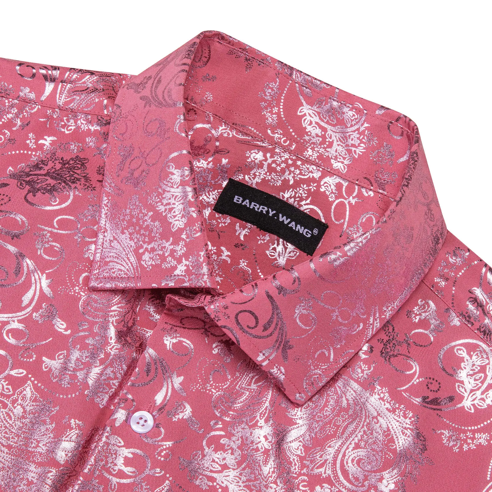 Barry.wang Men's Bronzing Shirt Watermelon Pink Floral Silk Shirt