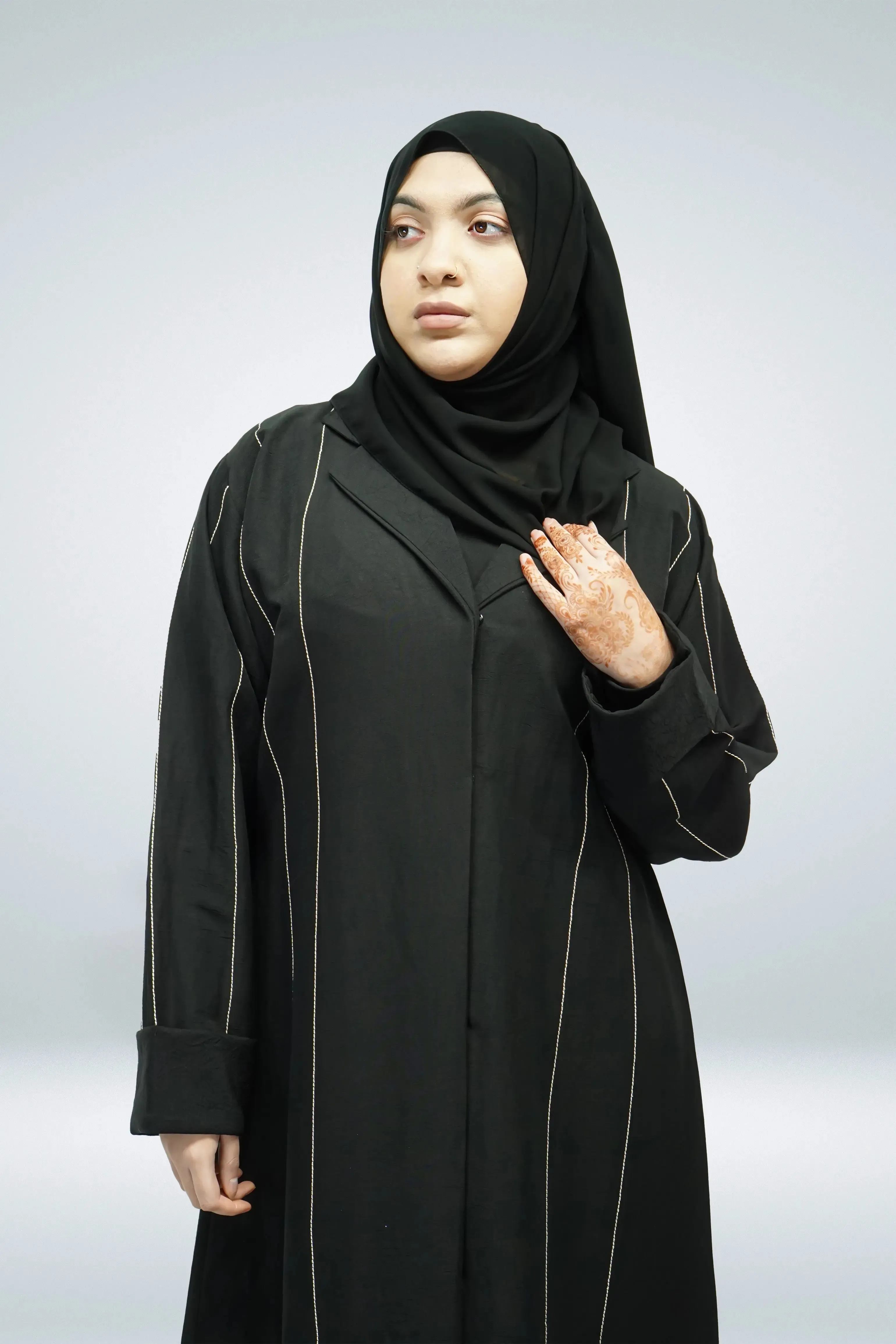 Black Abaya Jacket with Stitch Work