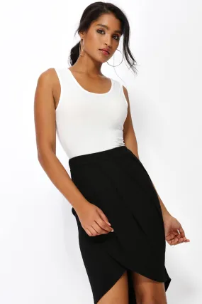 Black Dipped Hem Midi Skirt