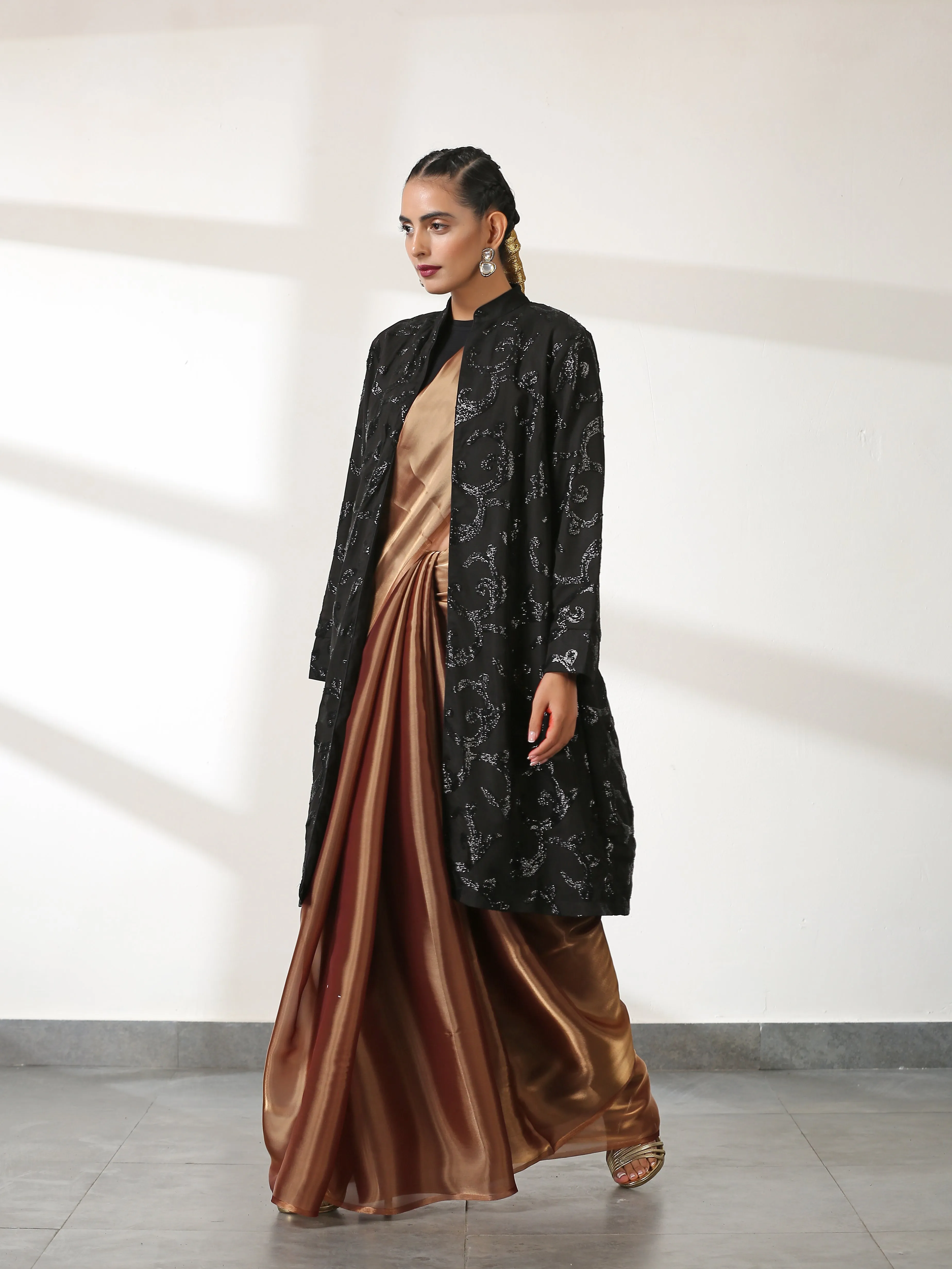 Black on Black Sequin Front Open Jacket