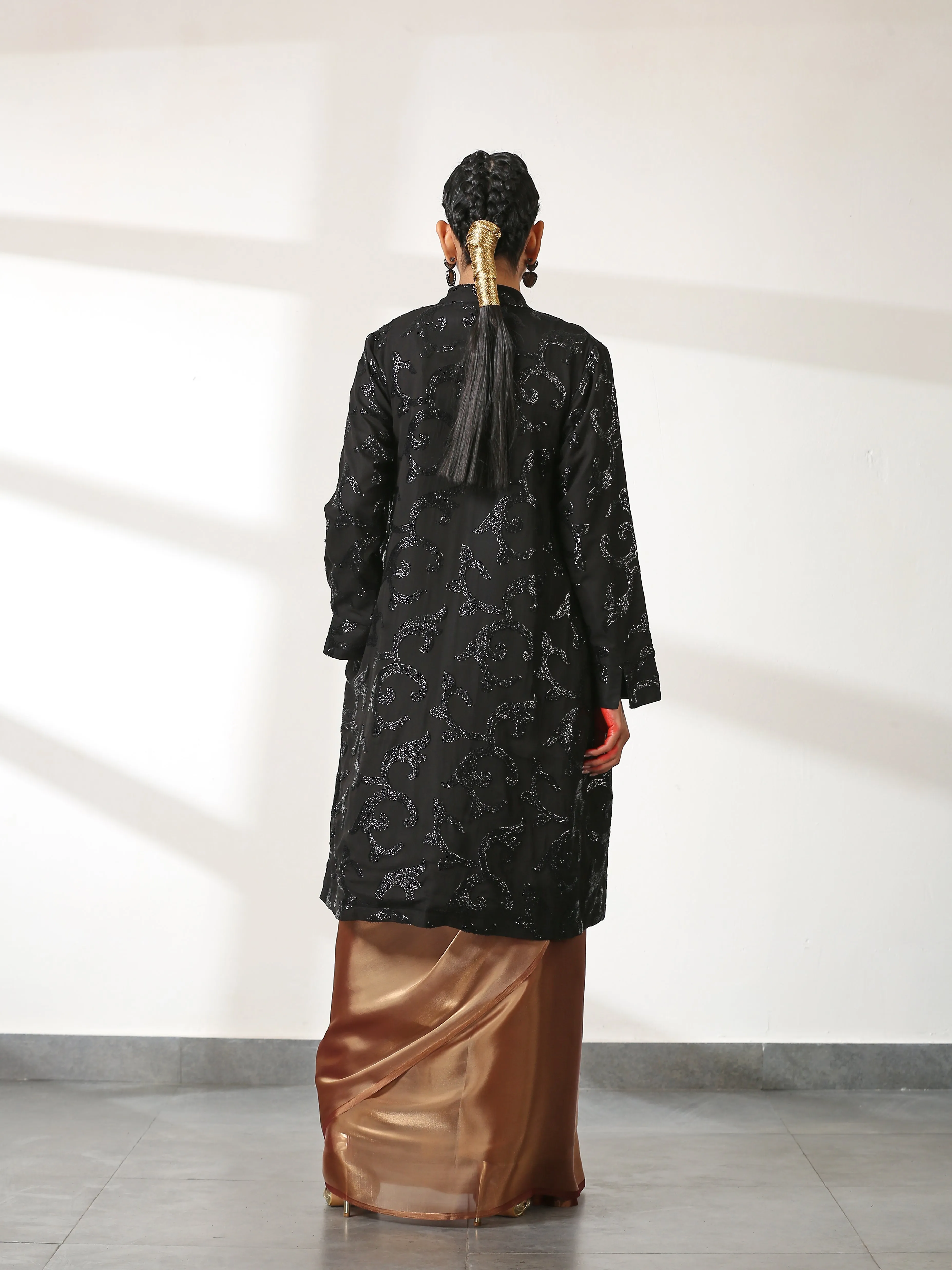 Black on Black Sequin Front Open Jacket