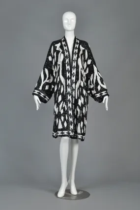 Black   White Graphic Sequined Kimono Jacket