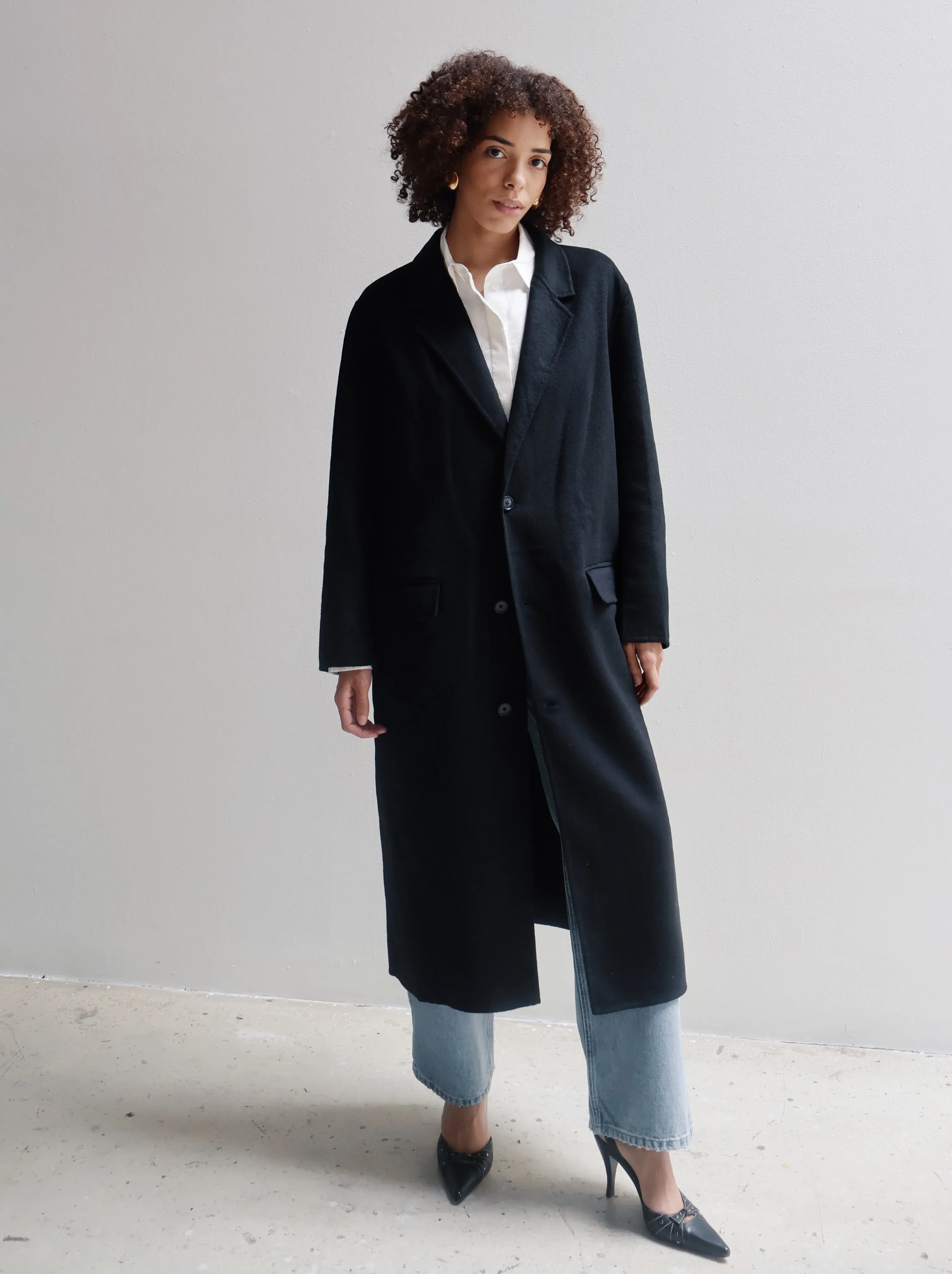 Black Wool Full Length Coat