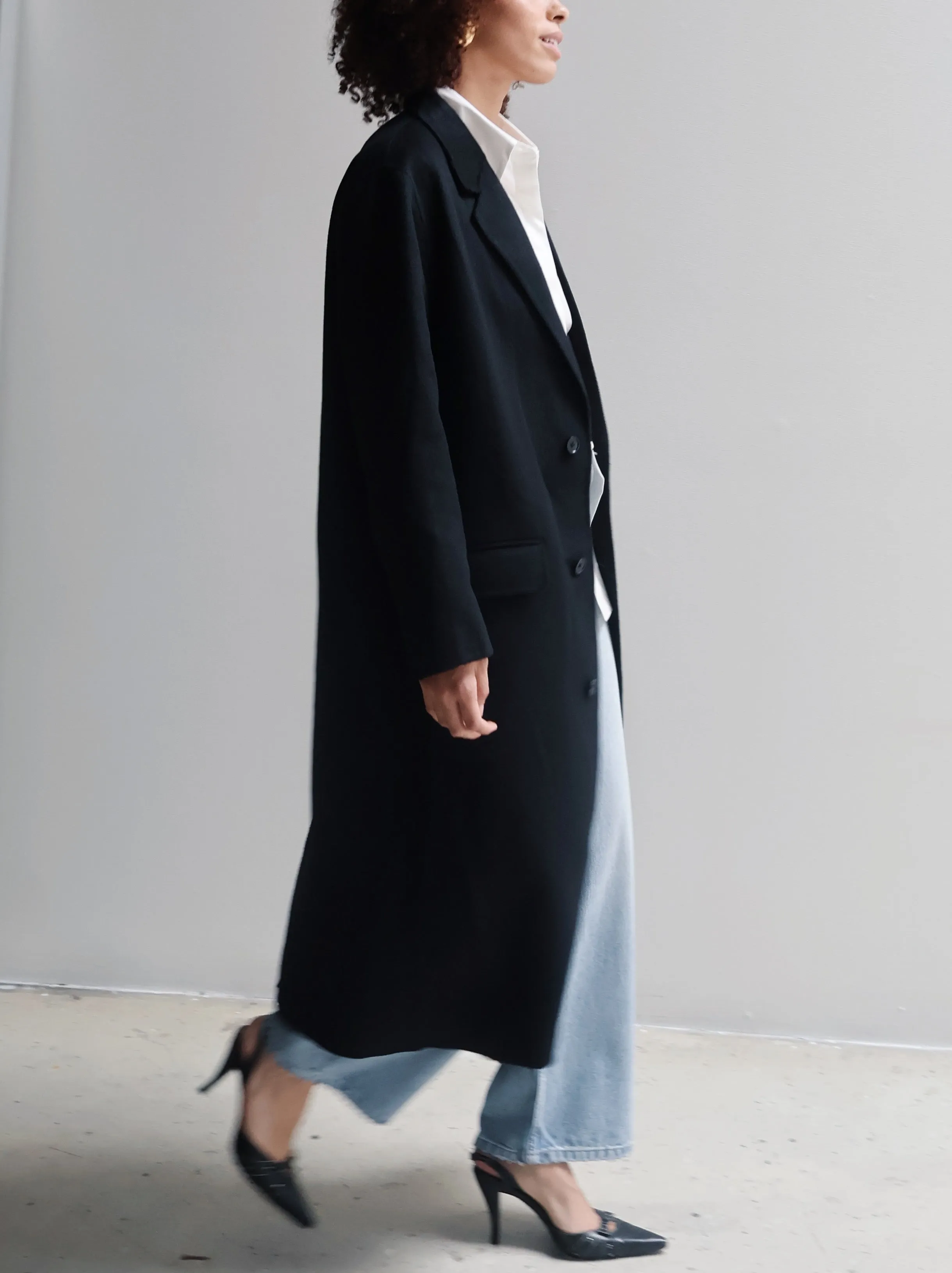 Black Wool Full Length Coat