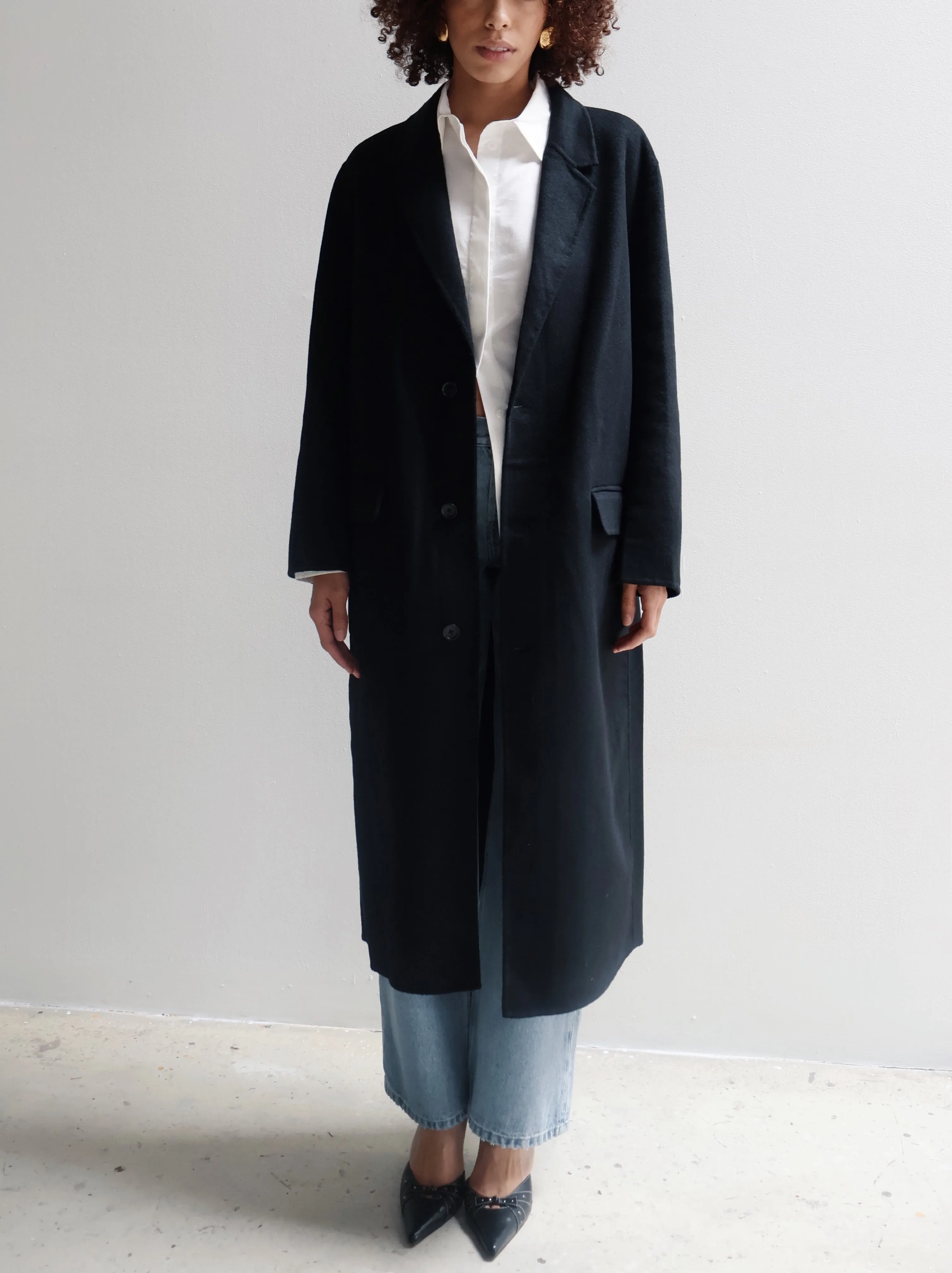 Black Wool Full Length Coat