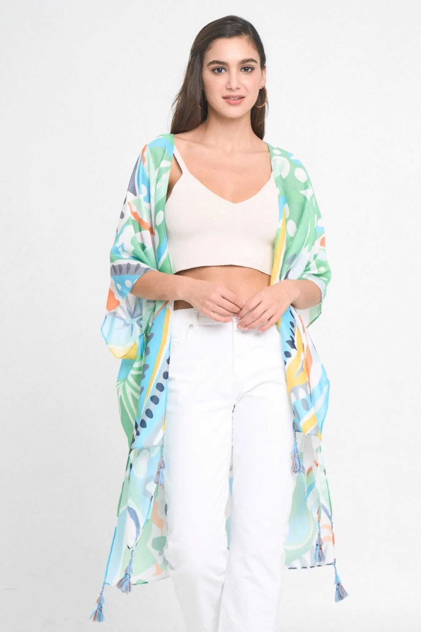 BLK310051 Dana Tropical Floral Print Kimono