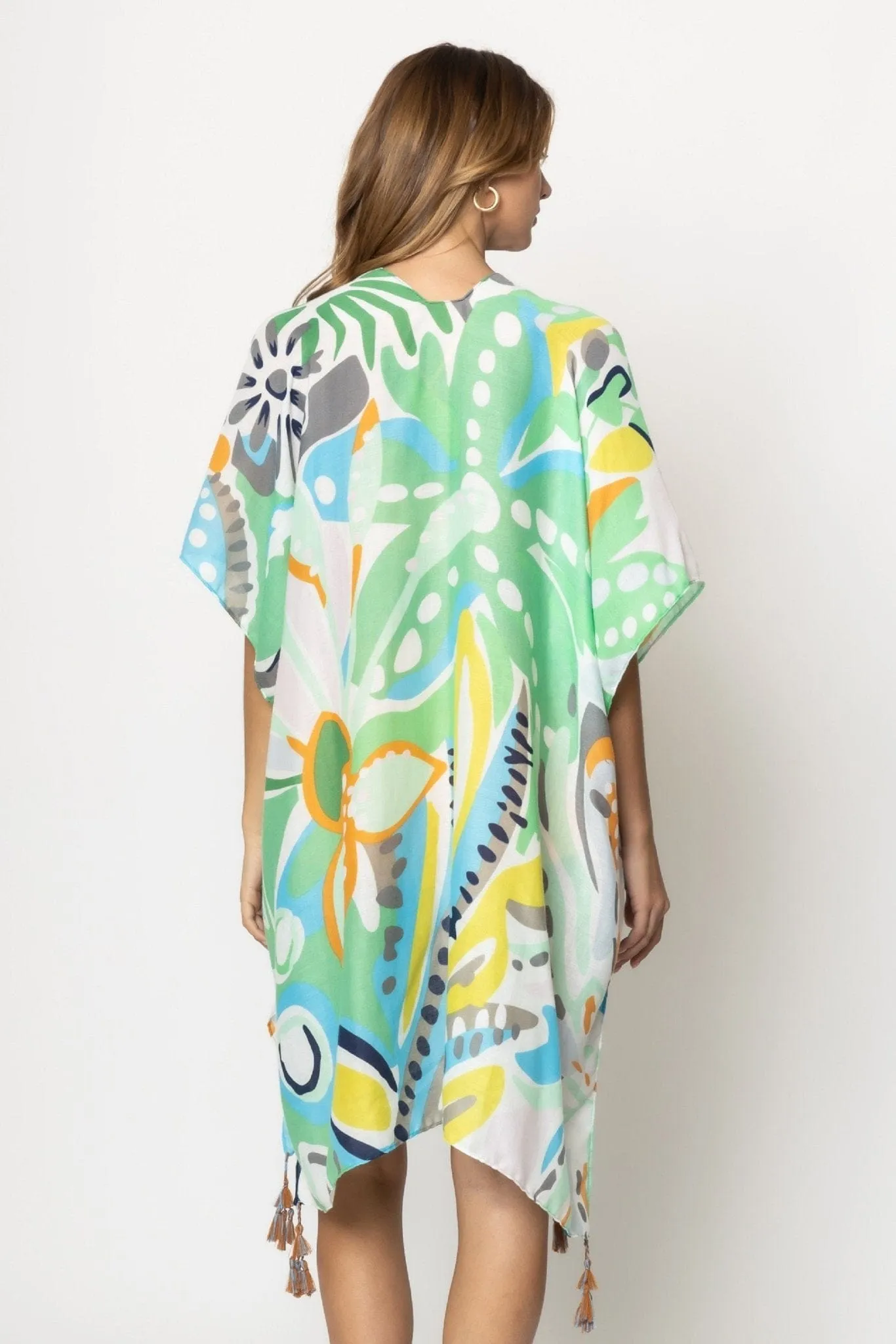 BLK310051 Dana Tropical Floral Print Kimono