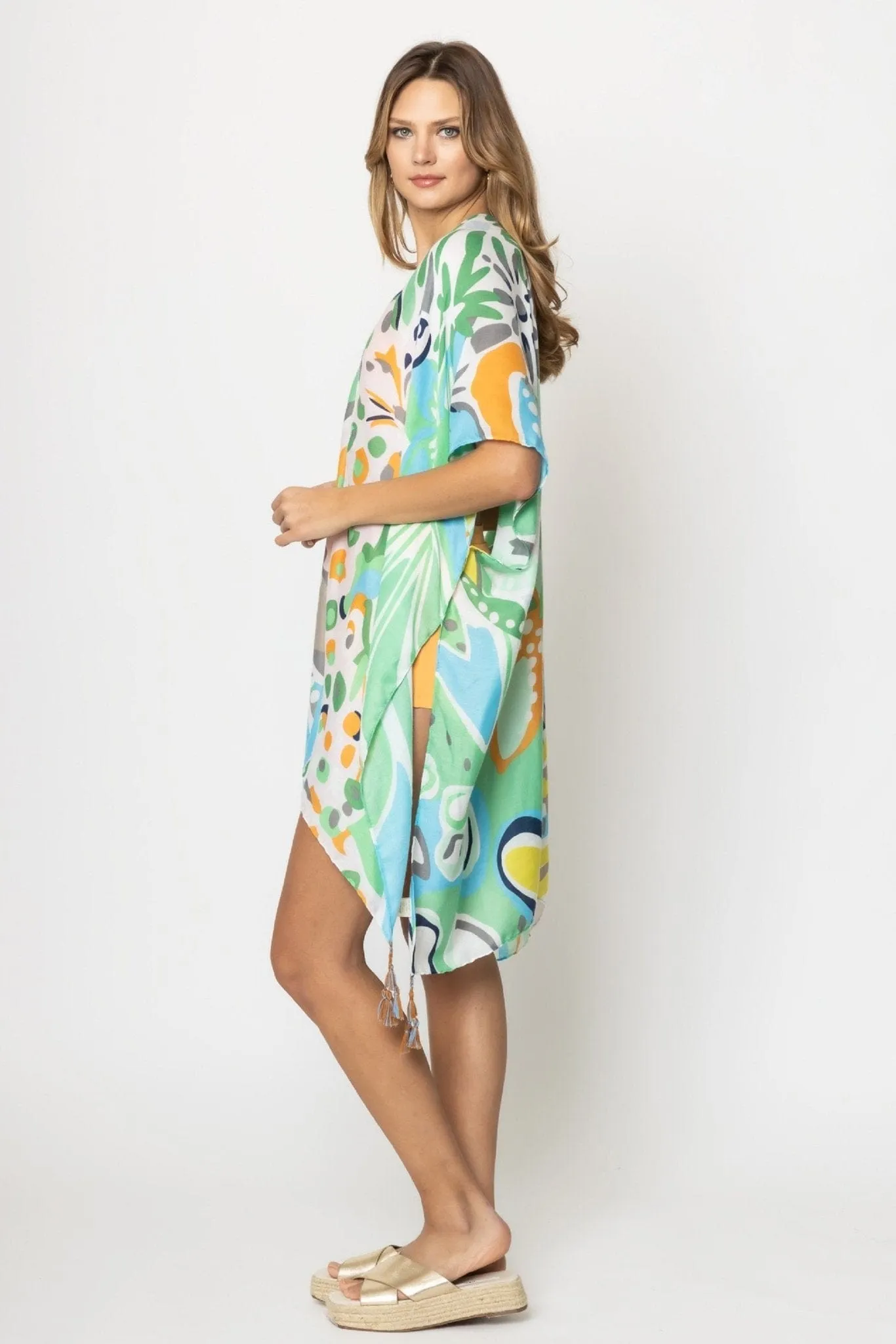 BLK310051 Dana Tropical Floral Print Kimono