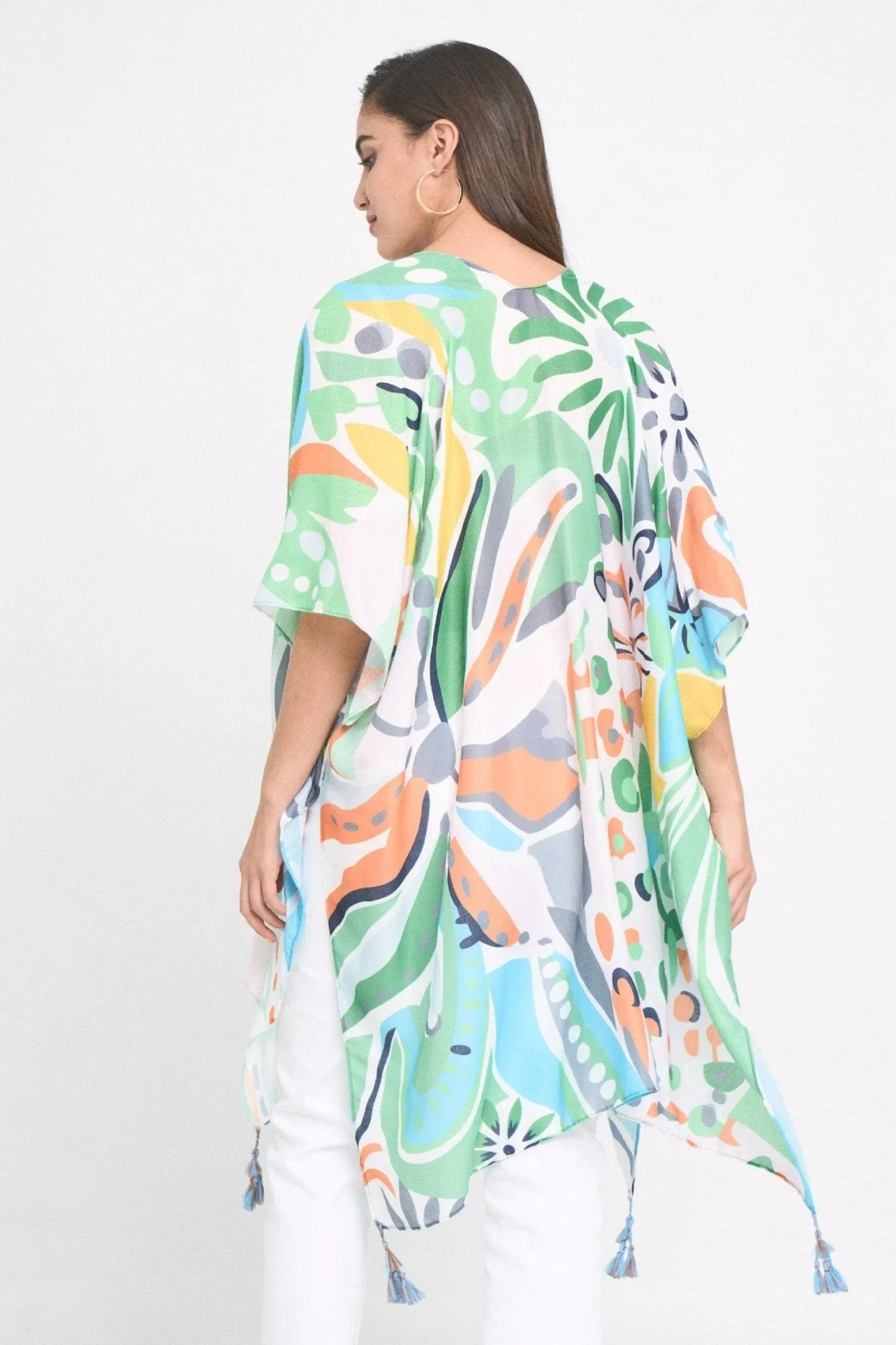 BLK310051 Dana Tropical Floral Print Kimono