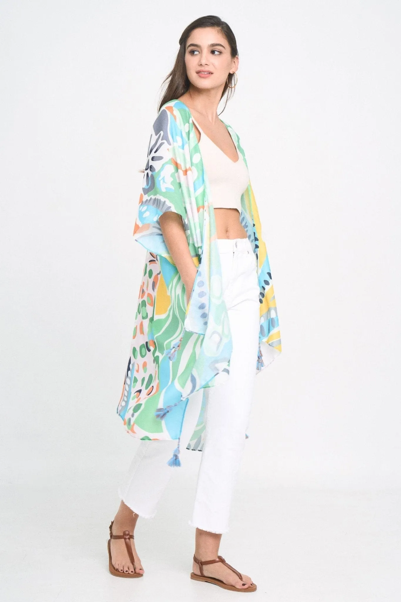 BLK310051 Dana Tropical Floral Print Kimono
