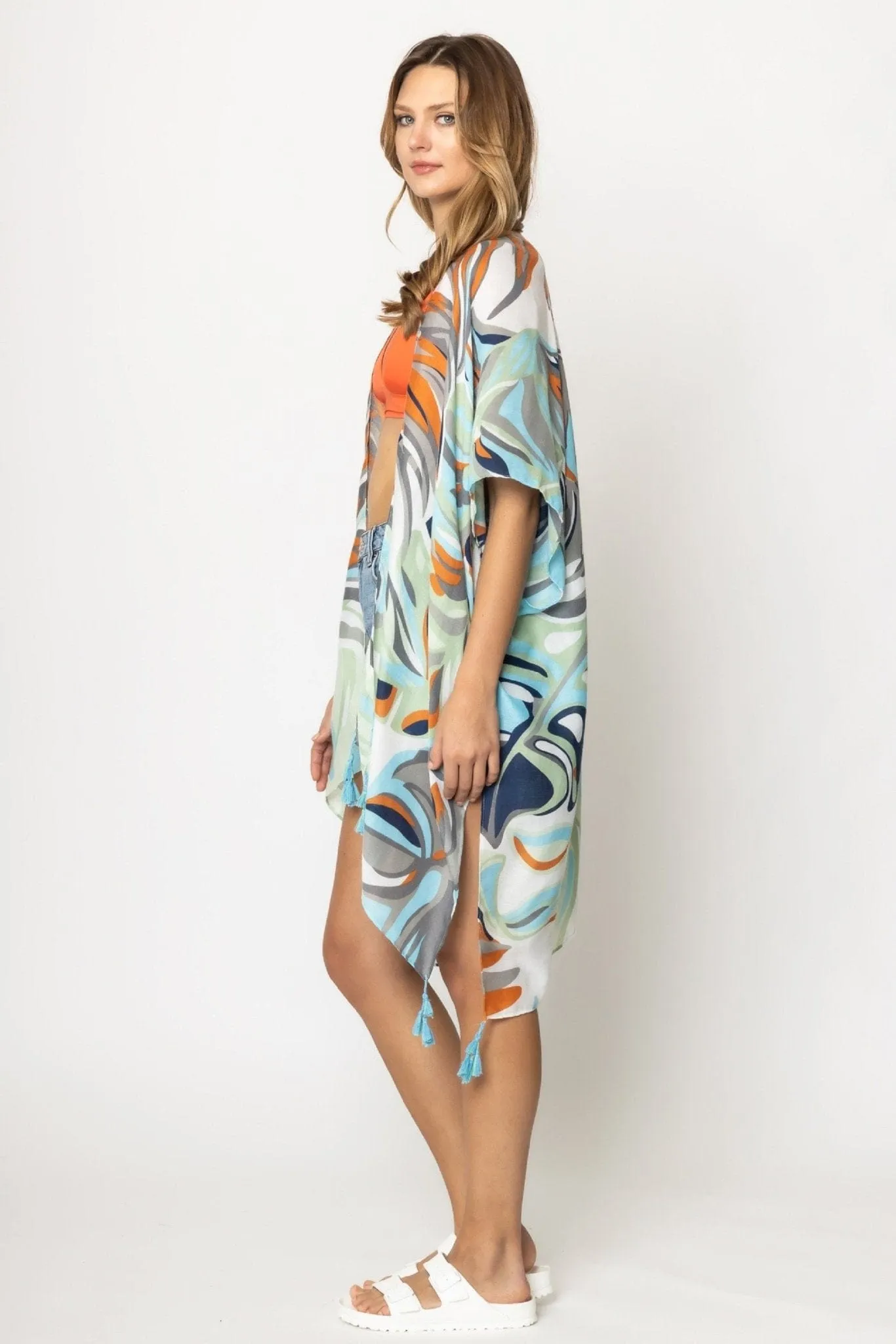 BLK310053 Tracy Tropical Print Kimono