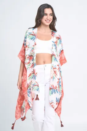 BLK310151 Laura Palm Leaf Print Kimono