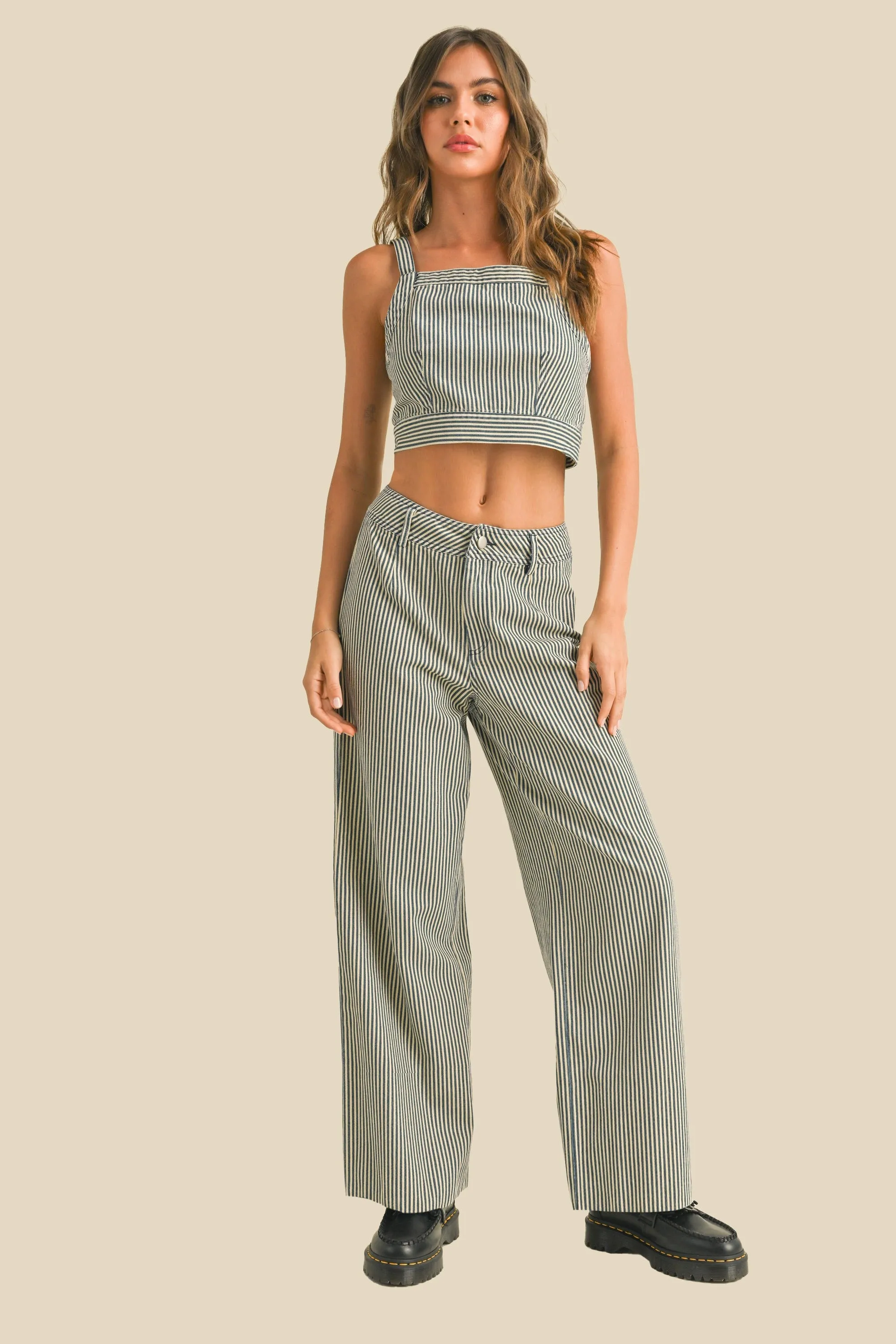 Blue Stripe Button Pants