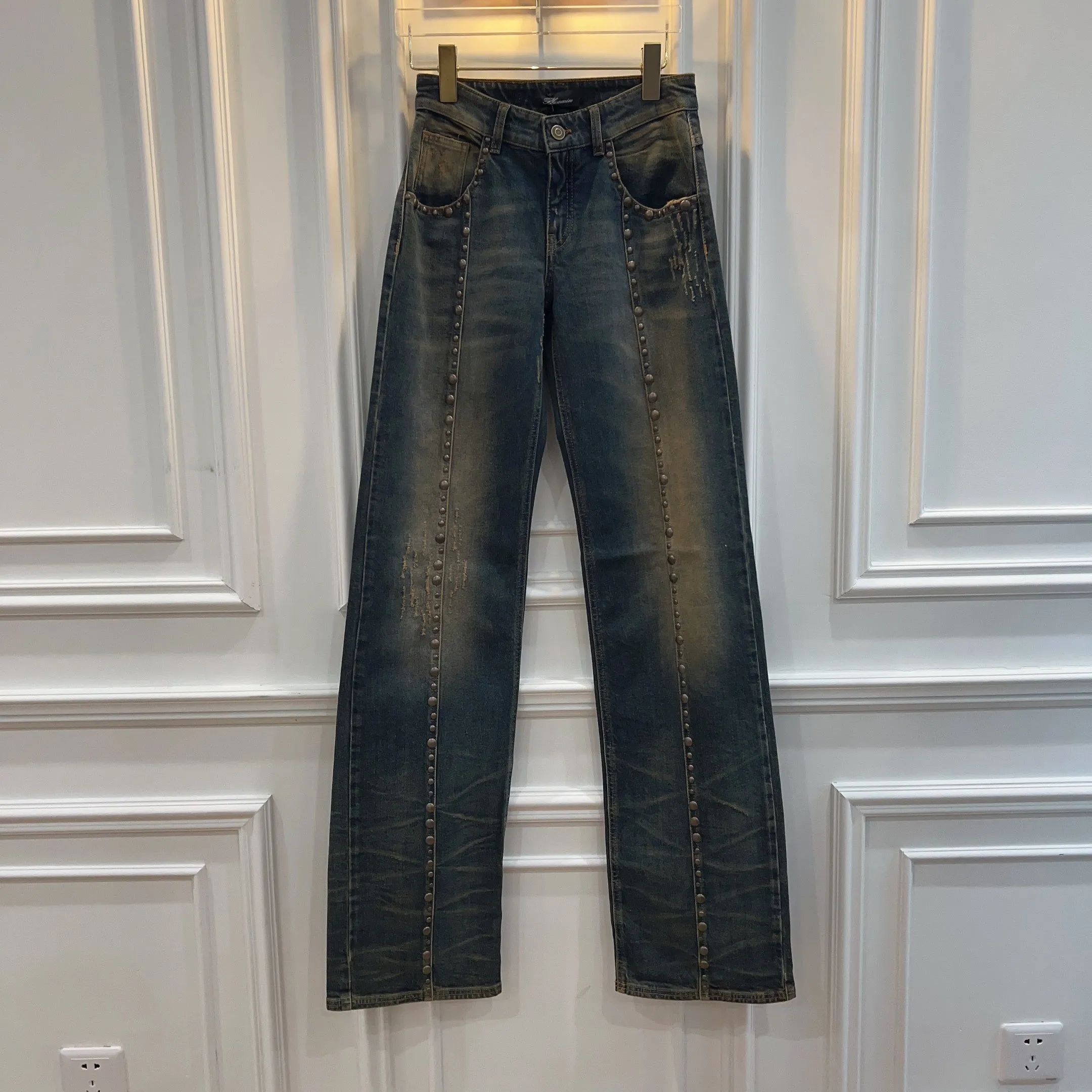 BLUMARINE BOYFRIEND JEANS WITH STUDS AND LOGO