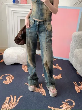 BLUMARINE BOYFRIEND JEANS WITH STUDS AND LOGO