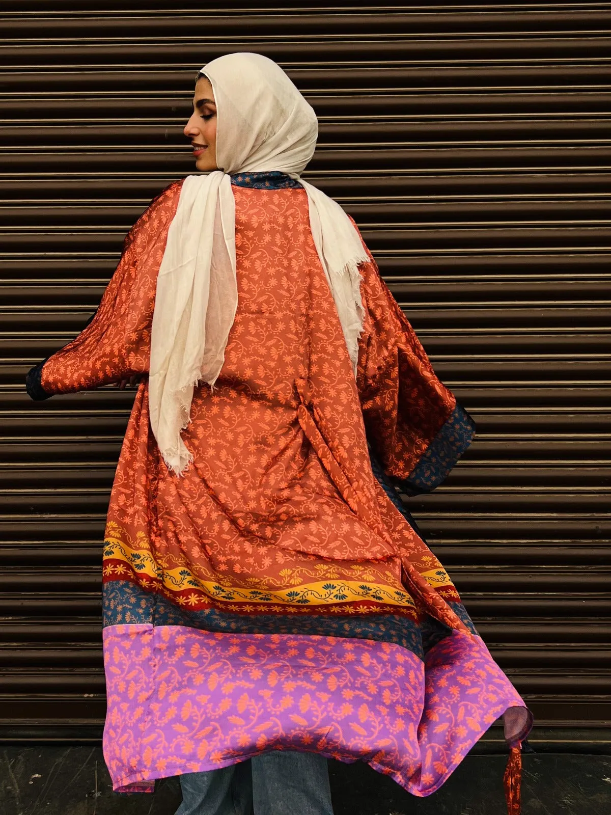 Brown Hues Indian Satin Kimono