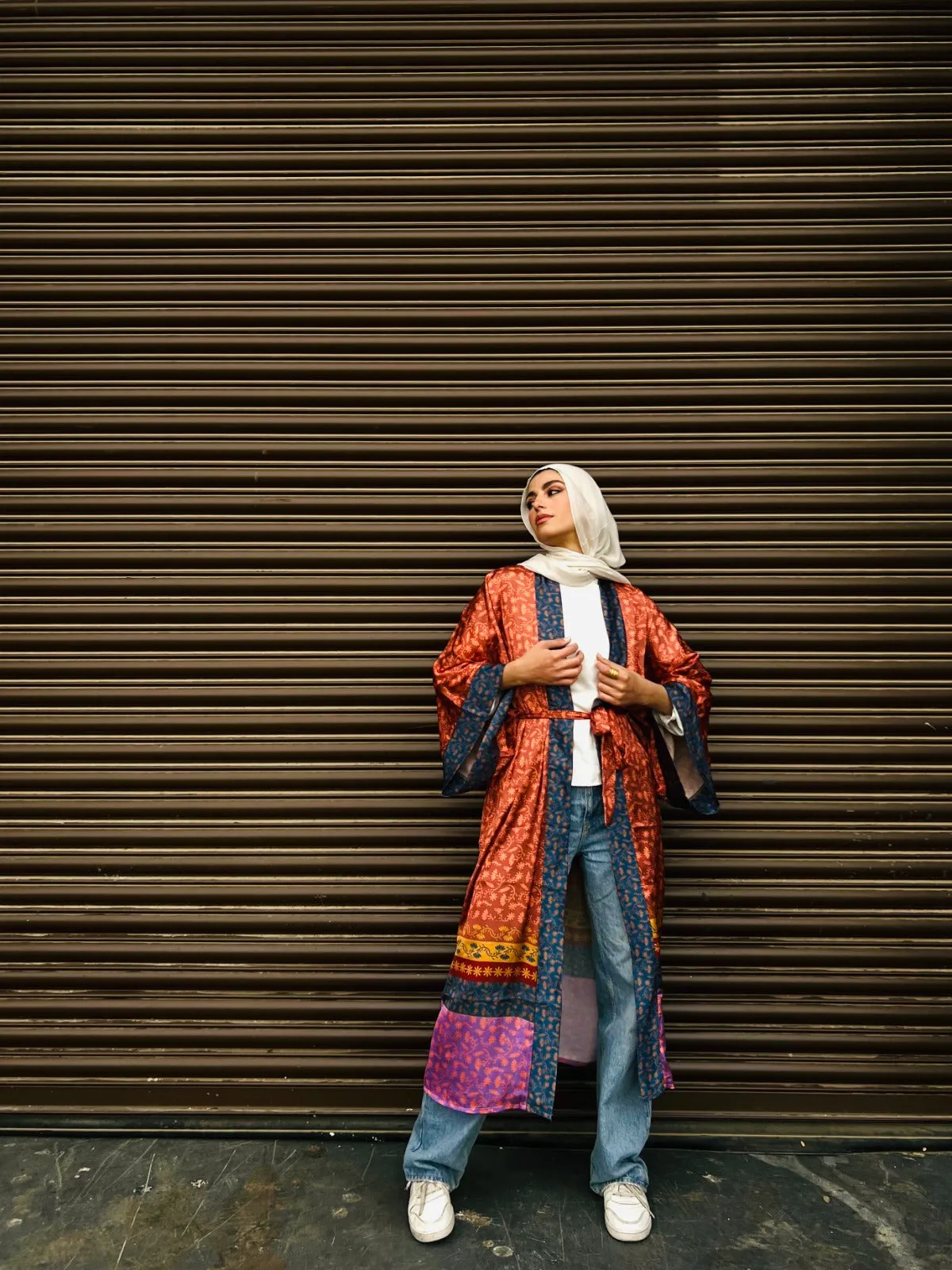 Brown Hues Indian Satin Kimono
