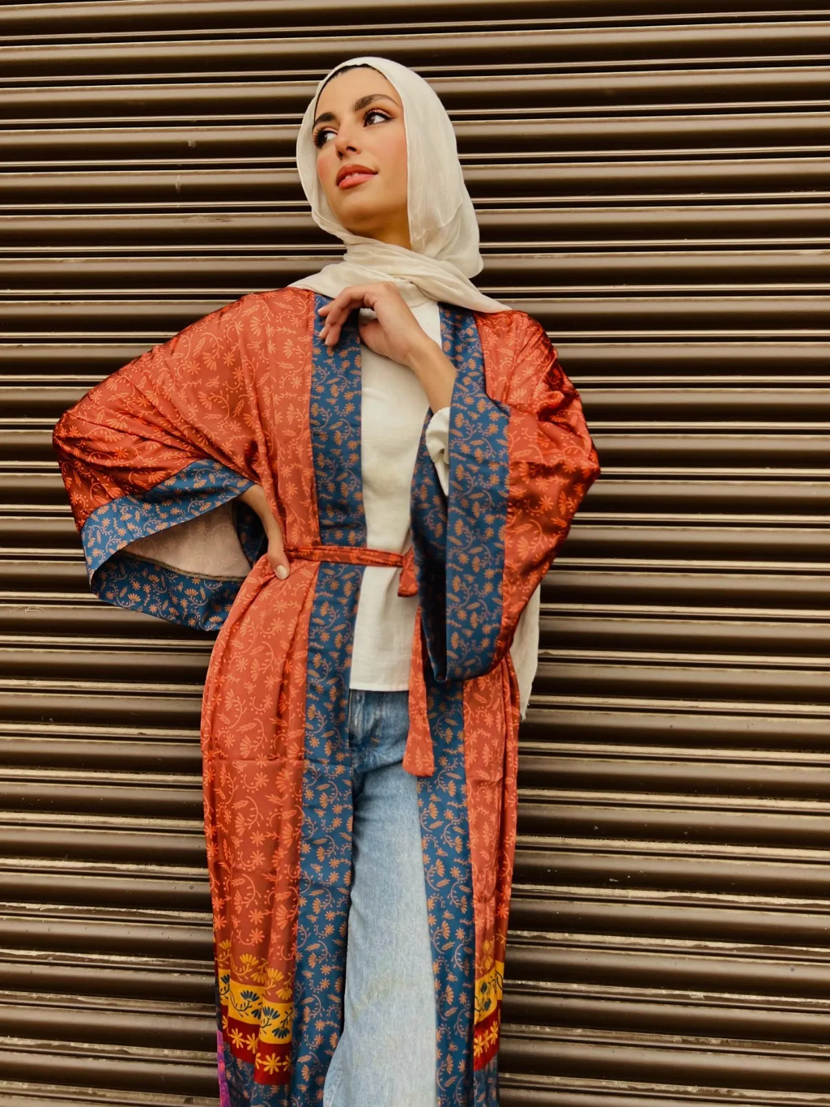Brown Hues Indian Satin Kimono